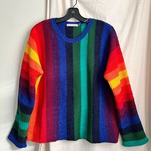Alice + Olivia Dessie Rainbow Striped Pullover Sweater sz L